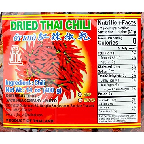 Thai Whole Dried Chili Peppers, Very Hot 14Oz