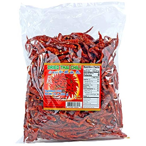 Thai Whole Dried Chili Peppers, Very Hot 14Oz