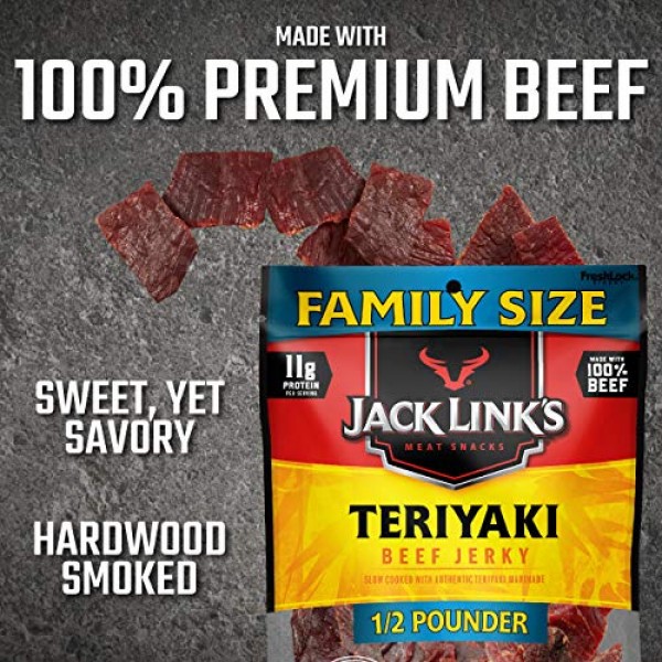Jack Link’s Beef Jerky, Teriyaki, ½ Pounder. Bag – Flavorful Mea...
