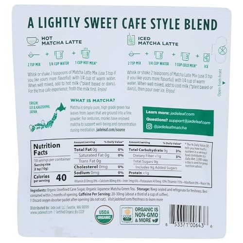 JADE LEAF MATCHA Organic Japanese Green Tea Original Matcha Latt...