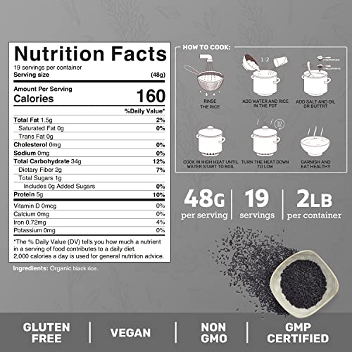 Certified USDA Organic Black Rice Whole Grain - 2 LB - Gluten Fr...