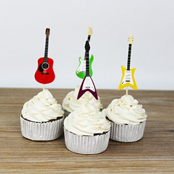 Janou Guitar Shaped Cupcake Toppers Musical Instrument Tools Cak