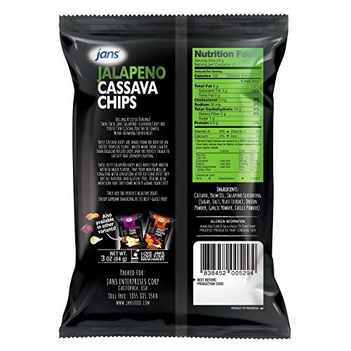 Jans Root Chips Jalapeno Cassava Chips, 3 Oz