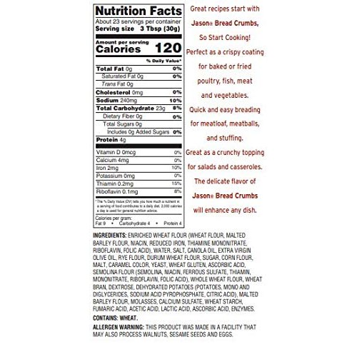 Jason Plain Bread Crumbs, 24-Ounce Resealable Container, No Arti