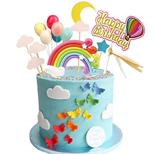 Rainbow Birthday Cake Topper Party Supplies With Rainbow Clouds