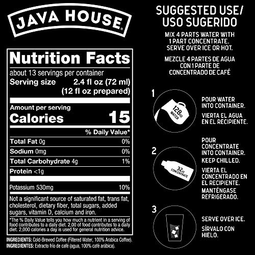 Java House Cold Brew Coffee, Colombian 4:1 Liquid Concentrate, 3