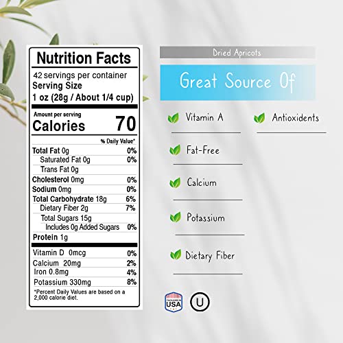 Dried Apricots | 42 oz Reusable Jar | Dry Apricot Sugar Free Sna...