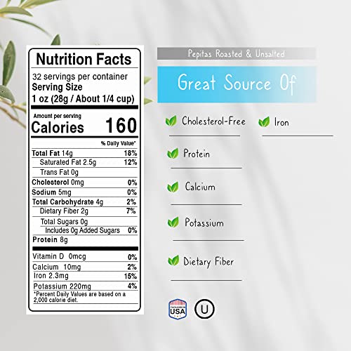 Pumpkin Seeds Pepitas Roasted Unsalted - 32 oz Reusable Containe...