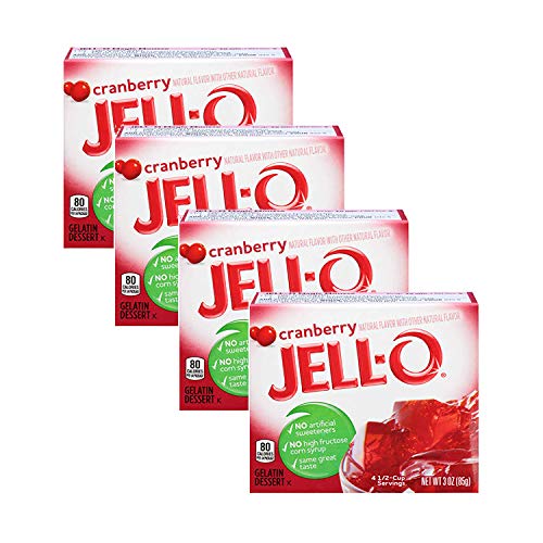 Jell-O Gelatin Dessert, Cranberry, 3-Ounce Boxes Pack Of 4