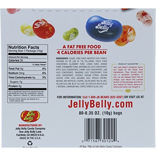 Jelly Belly Jelly Beans, 20 Flavors, .35-Oz Trial Size Packs, 80