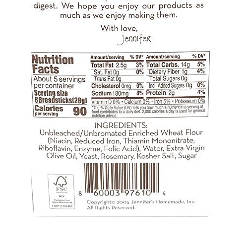 Jennifers Homemade Rosemary Breadsticks, 5 Oz