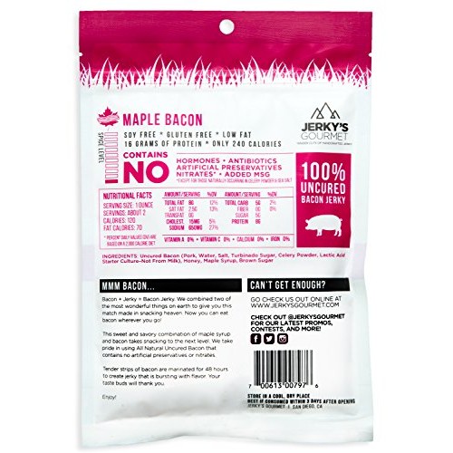 Maple Bacon Grass Fed Pork Jerky - 100 Calorie Snacks - Gourmet,