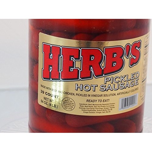 Herbs Red Hot Pickled Sausage 1 Gal. Jar 39 Count Beef &Amp; Chick