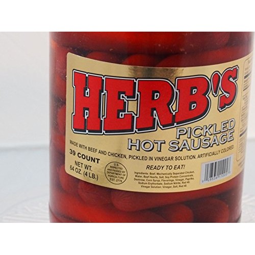 Herbs Red Hot Pickled Sausage 1 Gal. Jar 39 Count Beef &Amp; Chick