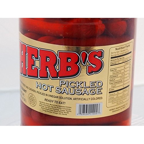 Herbs Red Hot Pickled Sausage 1 Gal. Jar 39 Count Beef &Amp; Chick