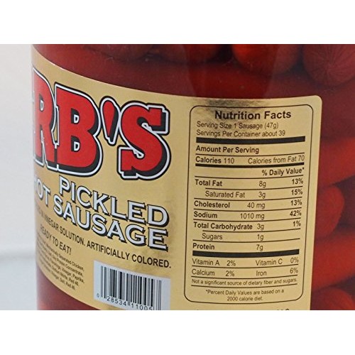 Herbs Red Hot Pickled Sausage 1 Gal. Jar 39 Count Beef &Amp; Chick