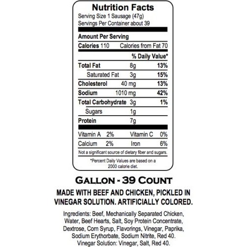 Herbs Red Hot Pickled Sausage 1 Gal. Jar 39 Count Beef &Amp; Chick