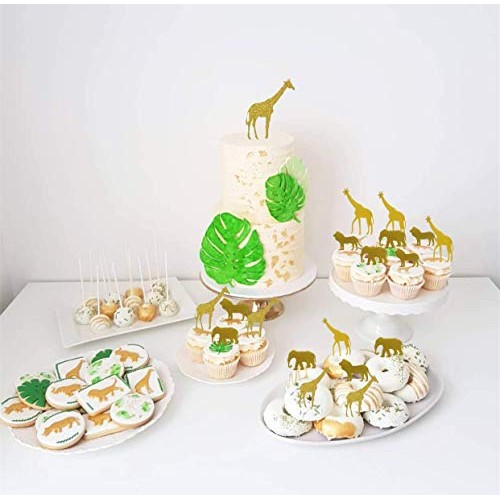 30 Pcs Jevenis Gold Glitter Jungle Safari Animal Cupcake Toppers