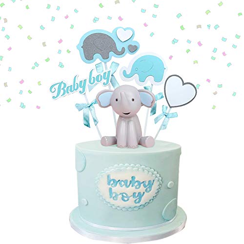 Jevenis 2 Pcs Elephant Cake Decoration Boy Baby Shower Centerpie