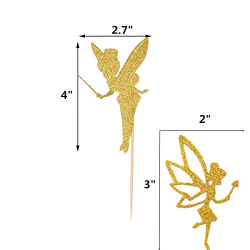 Jevenis 32Pcs Gold Glitter Fairy Cupcake Toppers Angel Cake Topp