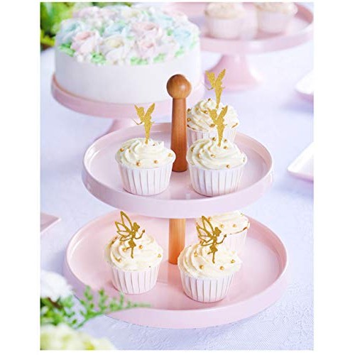 Jevenis 32Pcs Gold Glitter Fairy Cupcake Toppers Angel Cake Topp