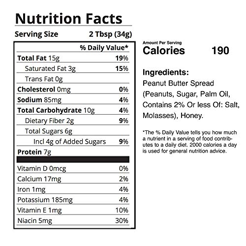 Jif Natural Creamy Peanut Butter With Honey, 16 Ounces, 7G 7% D