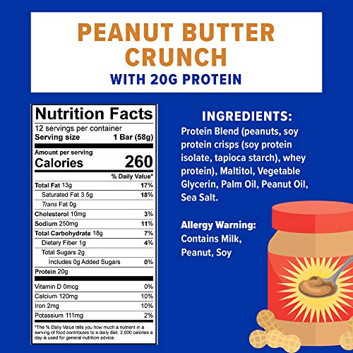 Jimmy! Peanut Butter Crunch Protein Bar, 20G Protein, 2G Sugar,
