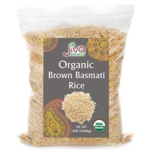 Jiva Organic Brown Basmati Rice 4 Pound Bag - Premium Quality Fr