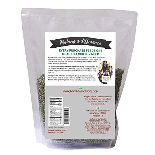 Jiva Usda Organic Whole Moong Mung Beans 2 Lb, Green