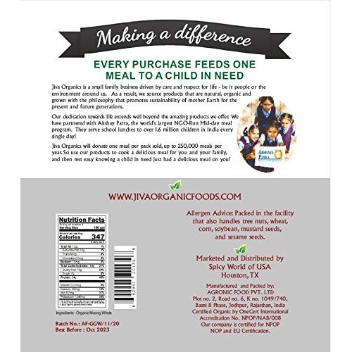 Jiva Usda Organic Whole Moong Mung Beans 2 Lb, Green