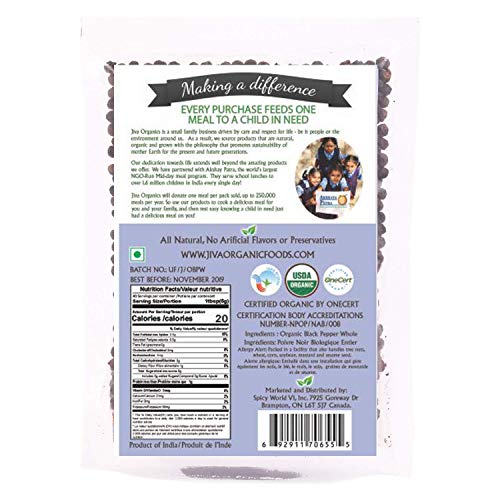 Jiva Organics Organic Whole Black Peppercorns 1 Pound - Pepper,