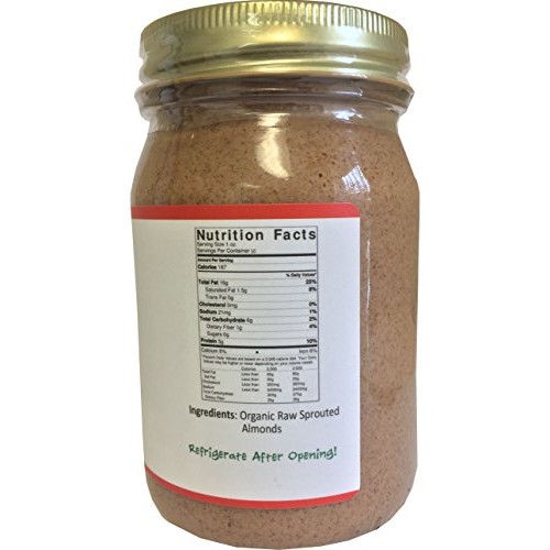 Jiva Organics Raw Sprouted Organic Almond Butter 16-Ounce Large Jar