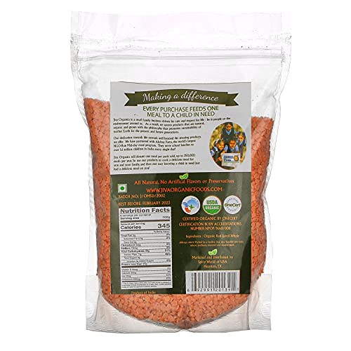 Jiva Organic Split Red Lentils 2 Pound Bag - Masoor Dal - Non-Gm