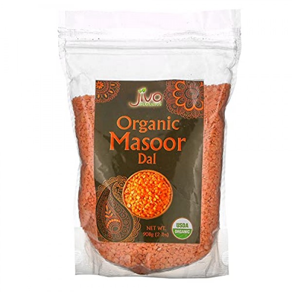 Jiva Organic Split Red Lentils 2 Pound Bag - Masoor Dal - Non-Gm