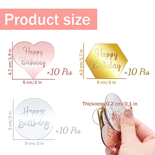 30 PCS Mirror Acrylic Disc Cupcake Topper, Gold Hexagon, Silver ...