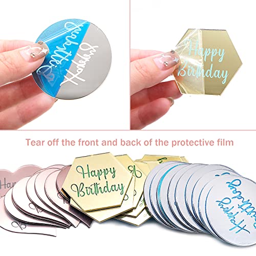 30 PCS Mirror Acrylic Disc Cupcake Topper, Gold Hexagon, Silver ...
