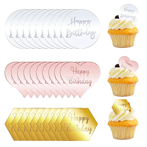 30 PCS Mirror Acrylic Disc Cupcake Topper, Gold Hexagon, Silver ...