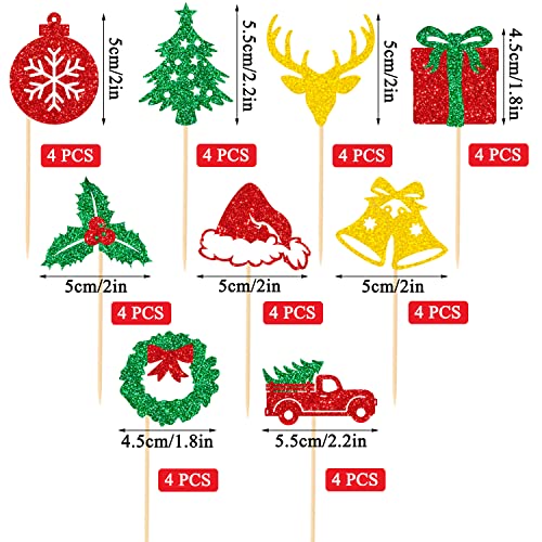Jkq 36 Pieces Glittery Christmas Cupcake Toppers Christmas Holly