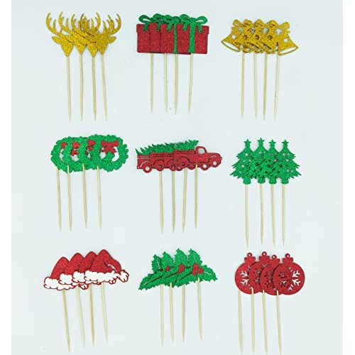 Jkq 36 Pieces Glittery Christmas Cupcake Toppers Christmas Holly
