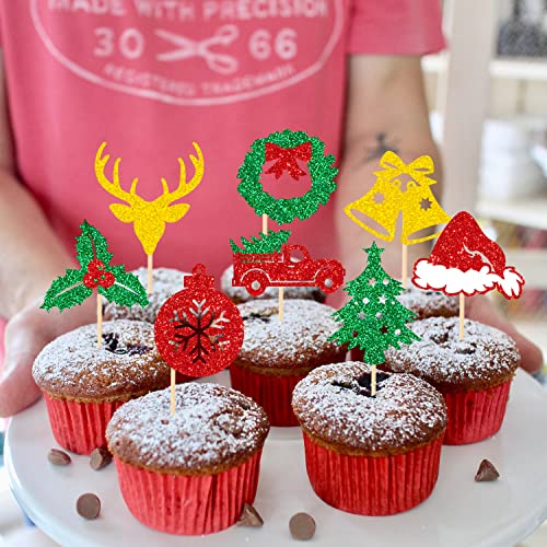Jkq 36 Pieces Glittery Christmas Cupcake Toppers Christmas Holly
