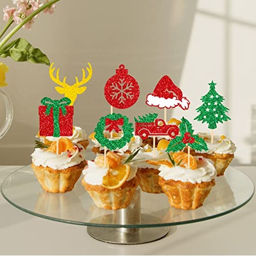 Jkq 36 Pieces Glittery Christmas Cupcake Toppers Christmas Holly
