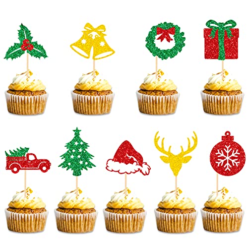 Jkq 36 Pieces Glittery Christmas Cupcake Toppers Christmas Holly