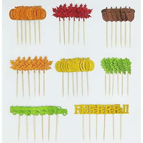 Jkq 48 Pieces Fall Cupcake Toppers Colorful Glittery Pumpkin Tru