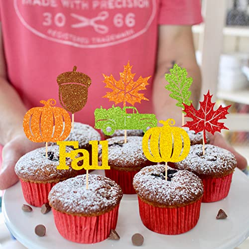 Jkq 48 Pieces Fall Cupcake Toppers Colorful Glittery Pumpkin Tru