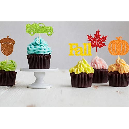 Jkq 48 Pieces Fall Cupcake Toppers Colorful Glittery Pumpkin Tru