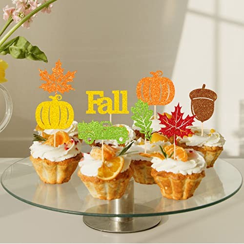 Jkq 48 Pieces Fall Cupcake Toppers Colorful Glittery Pumpkin Tru