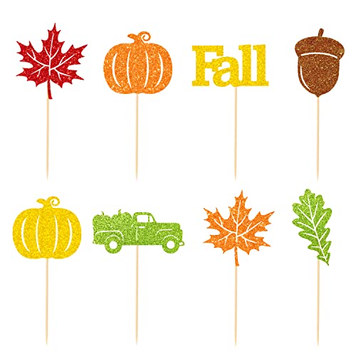 Jkq 48 Pieces Fall Cupcake Toppers Colorful Glittery Pumpkin Tru