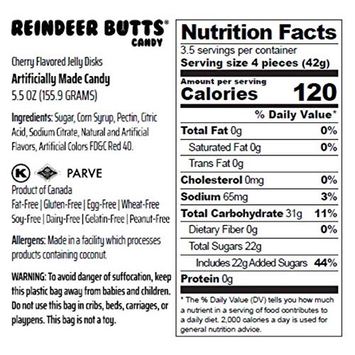 Reindeer Butts Gummy Cherry Fruit Jelly Disks Funny Unique Chris...