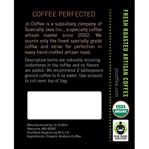 Jo Espresso: 12 Oz, Medium Dark Roast, Whole Bean Organic Arabic