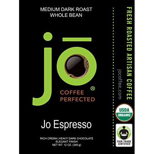Jo Espresso: 12 Oz, Medium Dark Roast, Whole Bean Organic Arabic